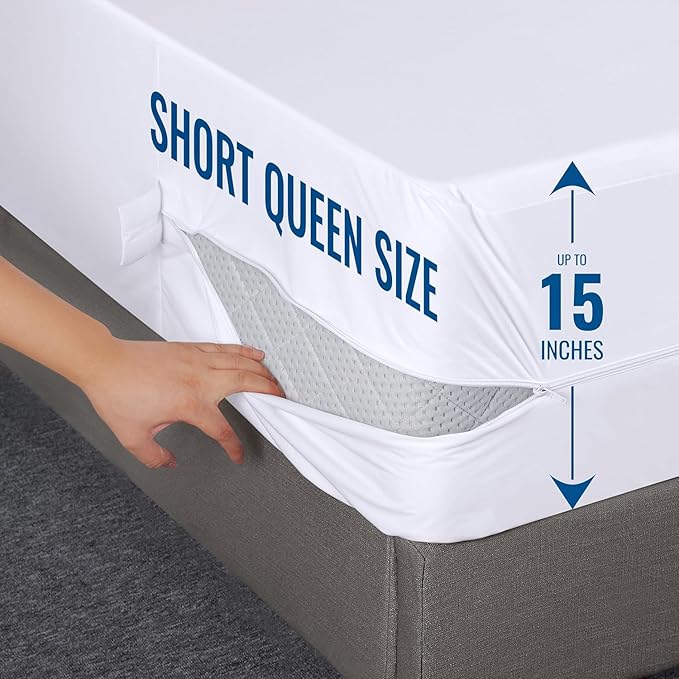 Utopia Bedding Mattress Protector Zippered Short Queen Size, 100% Waterproof Bed Bug and Dust Mite Proof Mattress Encasement, Absorbent 6 Sided Mattress Cover