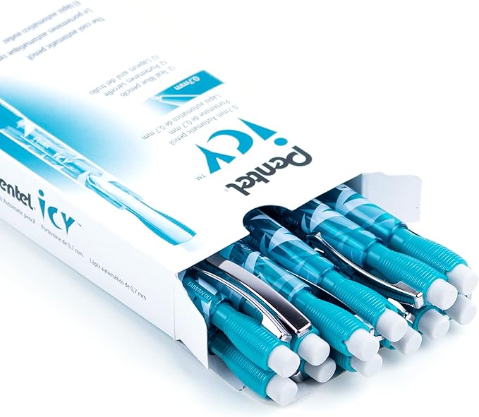 Pentel Icy Mechanical Pencil, 0.7mm, Tinted Teal Blue Barrel, Box of 12 (AL27TS)