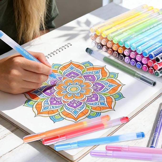 36 Colored Gel Pens Set, Glitter Gel Pens for Adult Coloring Books, No Bleed Through Acrylic Paint Markers, Medium Point Art Colored Pens Kit for Drawing, Sketching