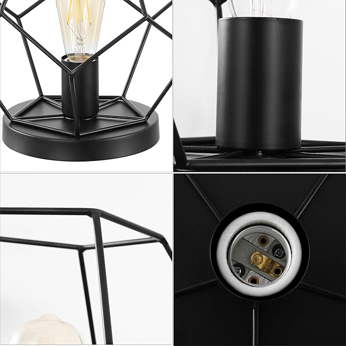 JONATHAN Y 10" Black Geometric Table Lamp, Midcentury Modern Metal Desk Lamp for Living Room Bedroom, White Marble Base, Glam Bedside Nightstand Light with LED Bulb (JYL1047B)