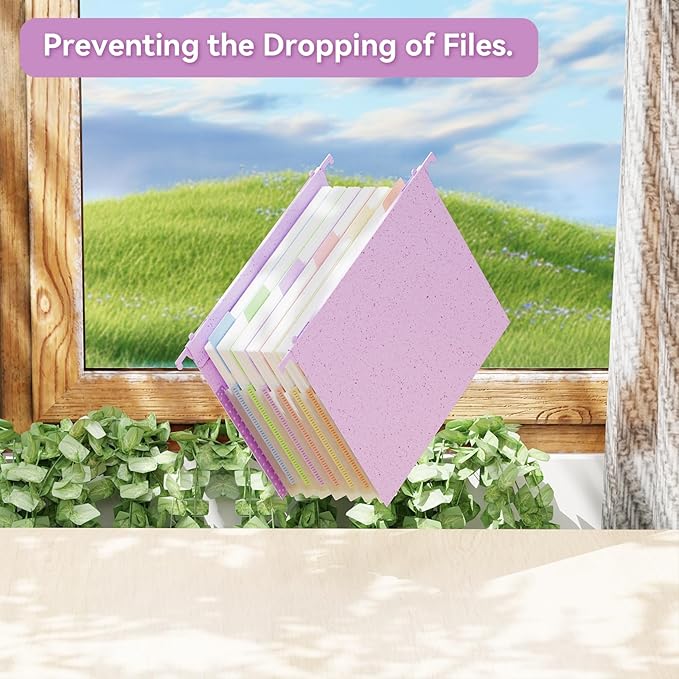 ANSOOK Wheat Straw Expanding Hanging File Folders Letter Size,1.2" Accordion Pockets File Organizer,3 Pack Filing Cabinet Folders,Large Capacity File Folder with Tabs,Purple Hanging File for Frame Box