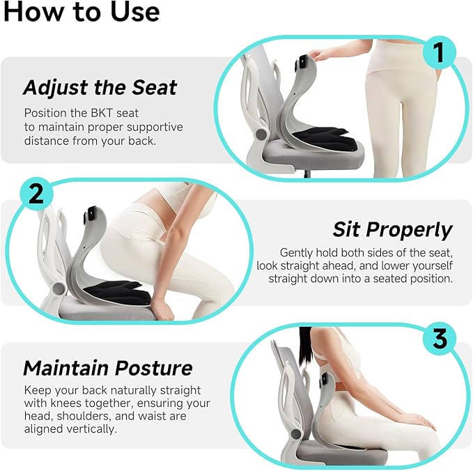 BKT Seat Cushion Chair Ergonomic Office Chair Cushions Lumbar Support for Seat Pillow Ideal for Students Office Workers Nursing Mothers Long Sitting Outdoor Fishing Floor