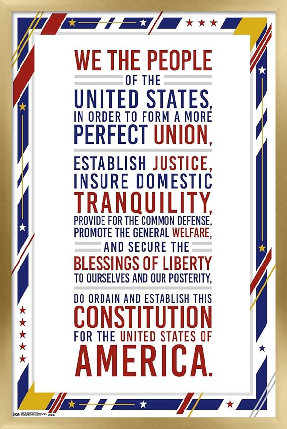 Trends International The United States Of America - Constitution Preamble Wall Poster, 22.375" x 34", Gold Framed Version