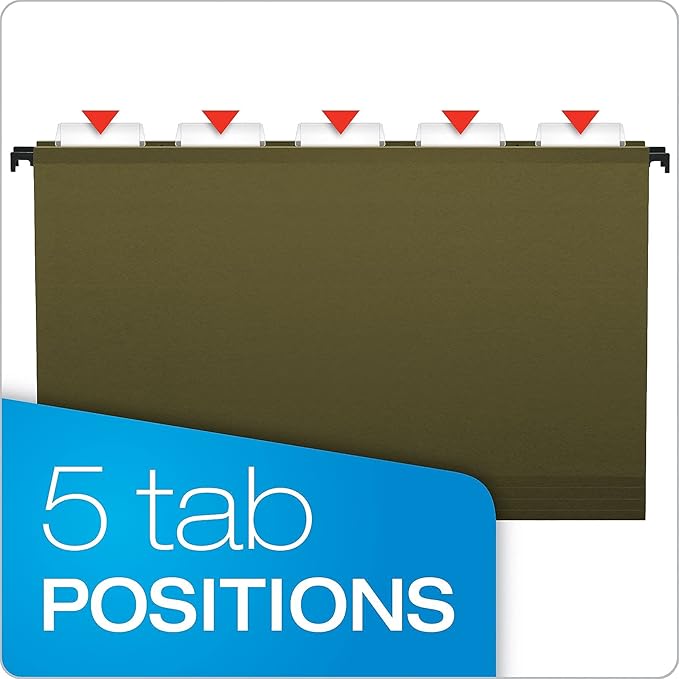 Pendaflex SureHook Reinforced Hanging File Folders, Legal Size, Standard Green, 1/5 Cut, 20/BX (6153 1/5)