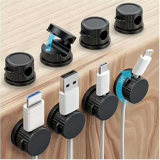 Magnetic Cable Organizer 8-Pack Glossy Black - Rotating Magnetic Clip Cord Keeper for Desk, Nightstand & Car - Adhesive Management System for USB & Power Wires