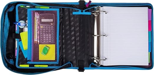 Case-it Binder, 3 Inch O-Rings, 600 Sheet Capacity | Mighty Zip Tab | 5 Color Tabs | Multiple Pockets | Shoulder Strap