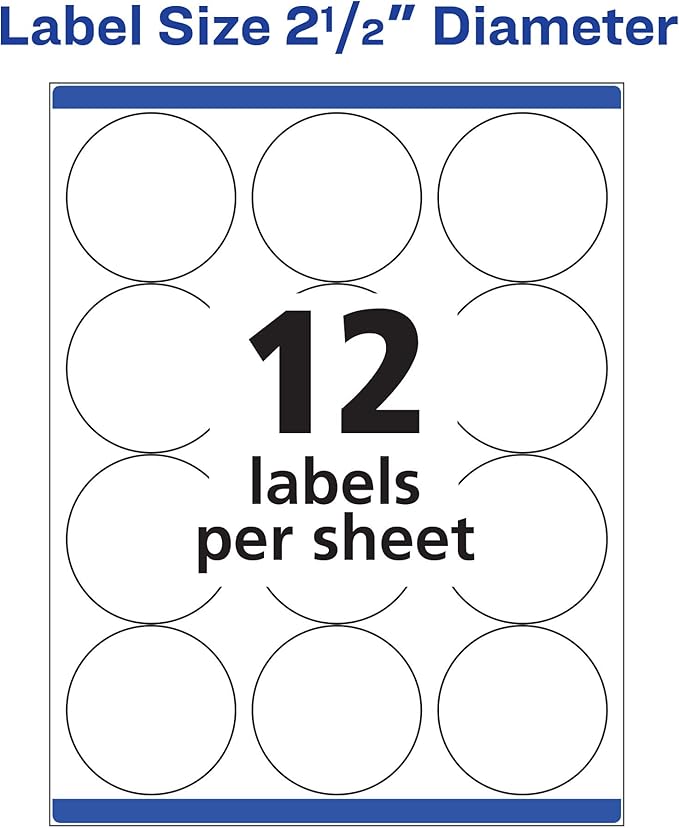 Avery High Visibility Printable Round Labels with Sure Feed, 2.5" Diameter, White, 300 Customizable Blank Labels Total (5294)