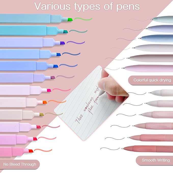 J6&H6 Complete Bible Study Supplies Journaling Kit with Tabs, Highlighter and Color Pens,Multi Functional Pencil case.Study Group Essentials Accessories Set for Women, Beginner Christian Gifts(Pink)