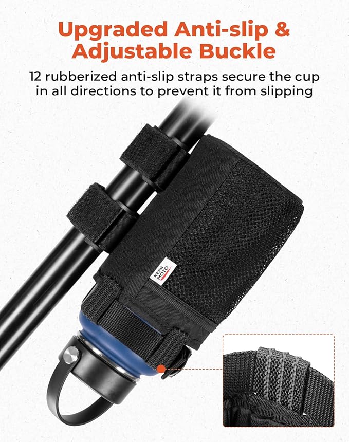 KEMIMOTO 1 Pack Cup Holder, Roll Bar Cup Holder for UTVs Wheelchair Scooter Walker Rollator Bike Golf Cart Boat with Mesh Pockets and Sticky Straps,