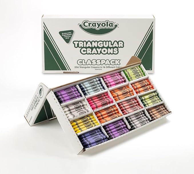 Crayola Triangular Crayon Classpack (256ct), 16 Assorted Toddler Crayons, Anti Roll, Bulk School Classroom Essentials, Preschool & Kindergarten Must Haves