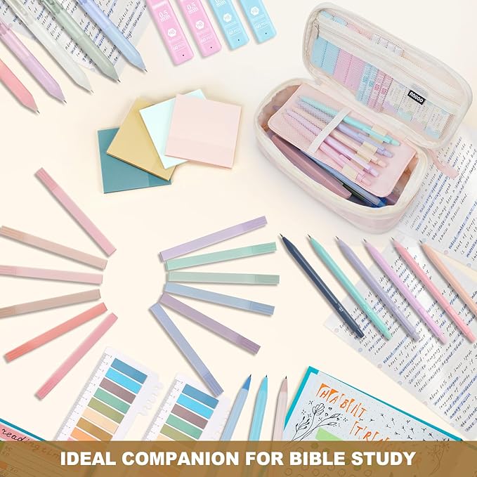 58 PCS Aesthetic School Supplies with Cute Pencil Case,12 Pastel Highlighters, 5 Gel Pens Black Ink，9 Mechanical Pencils for，Student Stationary，CollegeEssentials Gifts (Blue)