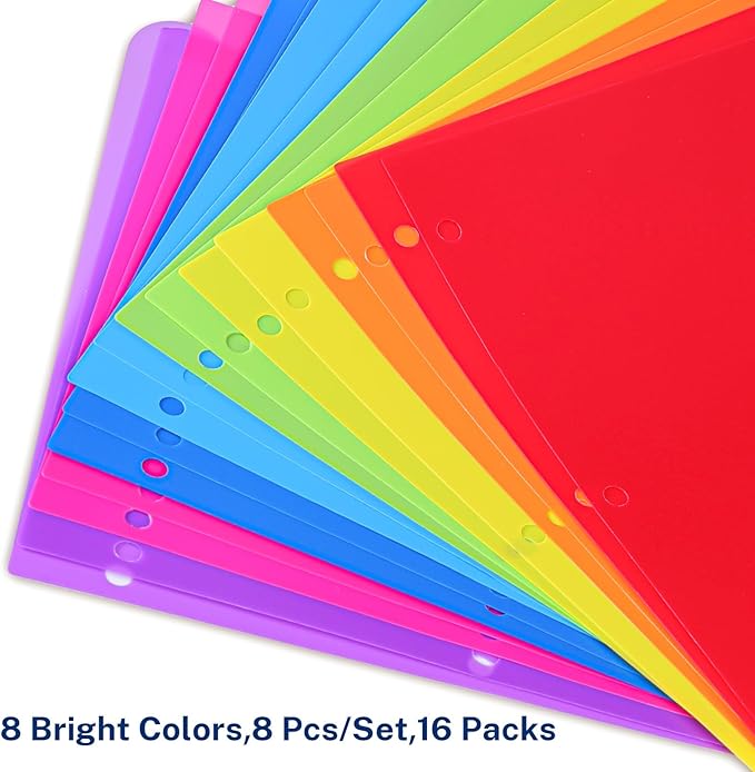 Dividers for 3 Ring Binder, 8 Tabs 16 Pcs Plastic Binder Dividers with Tabs, 3 Hole Punched Dividers Index Tab Dividers Colored Letter Size for School Office Multicolor
