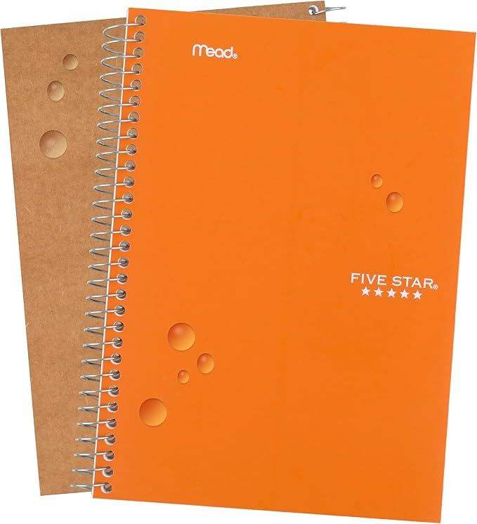 Five Star Spiral Notebook, 2 Subject, College Ruled Paper, 6" x 9-1/2", 80 Sheets, Fights Ink Bleed, Water Resistant Cover, Sedona Orange (840029CD1-ECM)