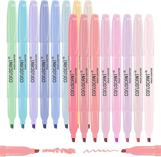coruscant Pastel Highlighters Set, Assorted Colors Chisel Tip Cute Bible Highlighters, No Bleed Dry Quickly, for Journal Bible Study, Perfect for thin paper, School Office Supplies, 16 Pack