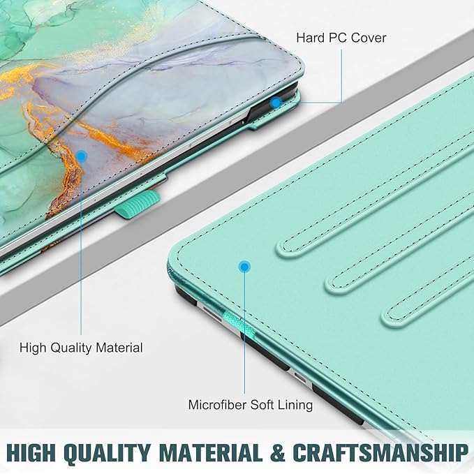 Fintie Case for Samsung Galaxy Tab S10 Lite/ S10 FE/ S9 FE 5G 10.9 Inch/Tab S9 11 Inch with S Pen Holder, Multi-Angle Viewing Protective Cover with Pocket, Auto Sleep/Wake, Emerald Marble