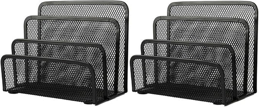 VANRA 2 Small Letter Sorters Desktop File Holder Organizer Metal Mesh with 3 Vertical Upright Compartments (2 Black)