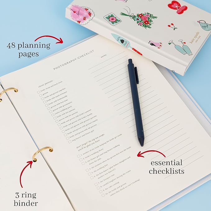 Kate Spade New York Wedding Planning Book and Organizer, Wedding Binder with Pages for To-Do Lists, Notes, Budgeting, Invitations, Wedding Cake Toss