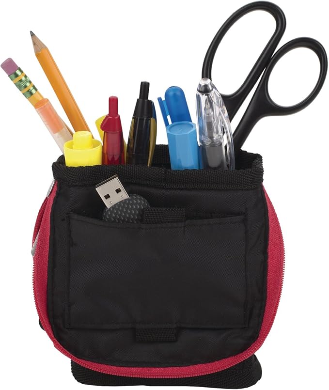 Five Star Pencil Pouch, Pen Case, Fits 3 Ring Binder, Stand 'N Store, Black/Hot Pink (50516)