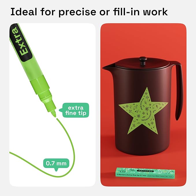 ARTISTRO 2 Light Green Acrylic Paint Markers - 0.7mm Lime Extra Fine-Tip Paint Pens - Perfect for Crafting, Art Projects, & More