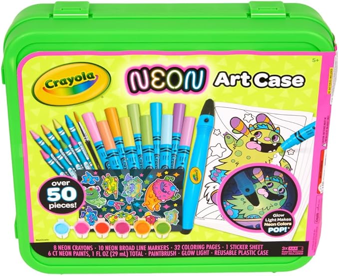 Crayola Neon Art Case (50+pcs), Neon Paint, Markers & Crayons, Kids Glow in The Dark Art Set, Gifts for Boys & Girls, Ages 5+
