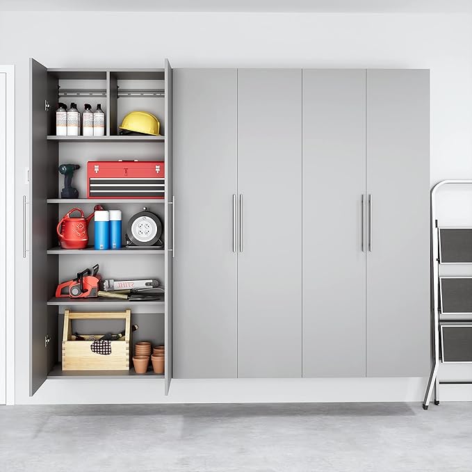 Prepac HangUps 30" Large Garage Cabinet, Bathroom Cabinet Wall Mount, Ideal for Garage, Kitchen and Laundry Organization 30" W x 72" H x 16" D, Light Gray