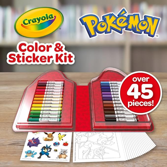Crayola Pokemon Art Kit for Kids (45pcs), Pokemon Coloring Book Pages & Stickers, Gifts for Kids, DIY Craft Kit for Girls & Boys, Ages 4+