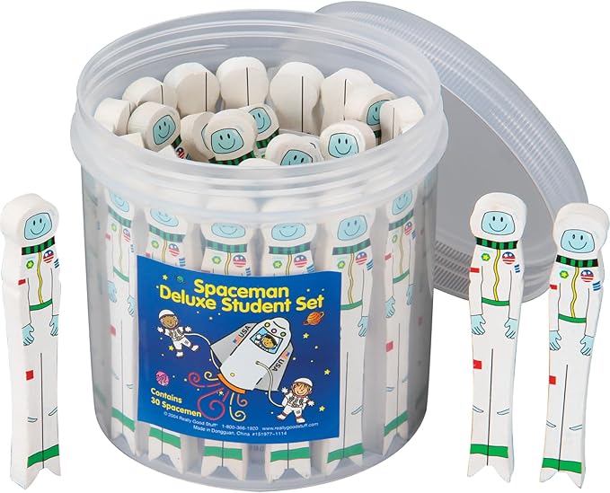 Really Good Stuff Teacher & Student Spaceman Kit – 30 Student Size, 1 Teacher Size With Reusable Storage Container | Writing Spacers For Kids, Learning Tool, Finger Spacing, Classroom Must Haves