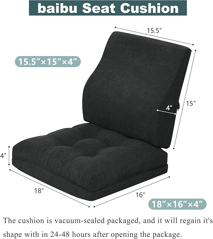 baibu Memory Foam Small Recliner Cushions with Lumbar Support Pillow Set, 18x16x4 Inch Dual-Layer Design Non-Slip Recliner Seat Cushion & Back Support Pillow for Reduce Hip & Lumbar Pain, Black