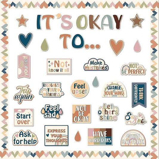 Mental Health Posters It's Okay to Boho Bulletin Board Set Therapy Offices Decor Inspirational Positive Affirmations Accents Psychology Wall Art for School Office Home Classroom Decoration Supply