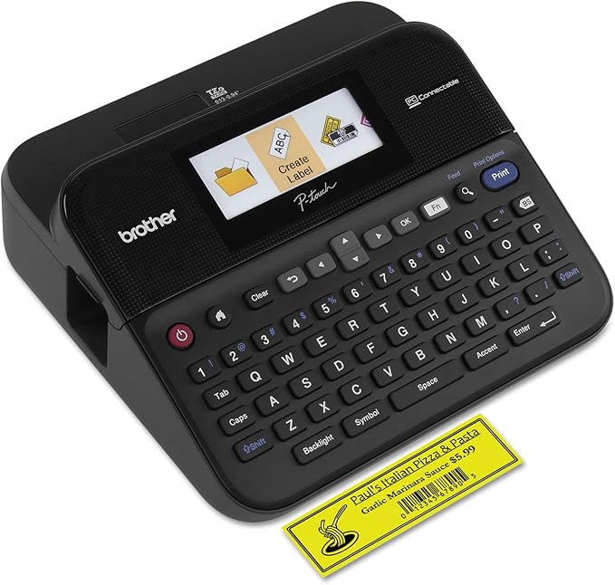 Brother P-touch Label Maker, PC-Connectable Labeler, PTD600, Color Display, High-Resolution PC Printing, Black, Black/gray