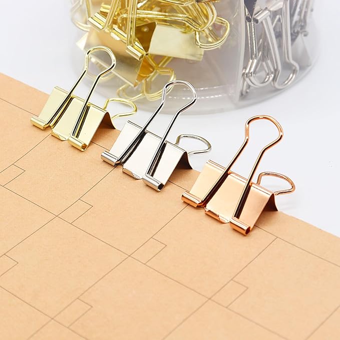 Binder Clips Paper Clamps Paper Clips, 1inch (25mm), 3 Colored Set, 36 Pcs Medium Size Office Clips for Home School and Business