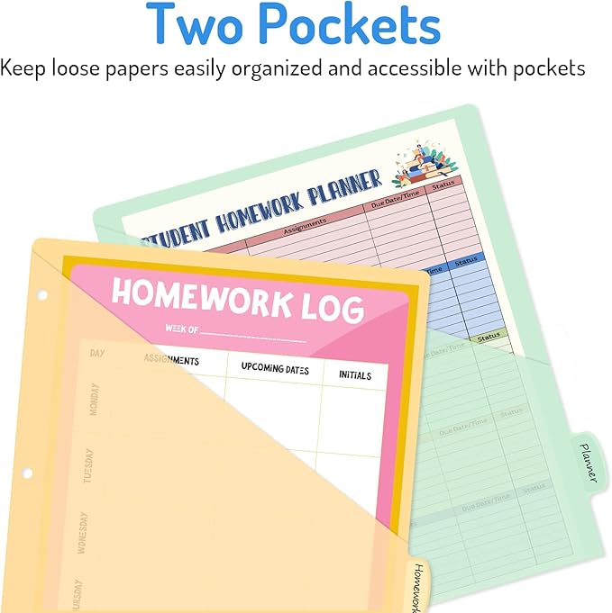 Forvencer 16 Count Dividers with Two Pockets, 8 tab Binder Dividers for 3 Ring Binder Organizer, Binder Divider with Tabs for School Office and Home, 2 Sets