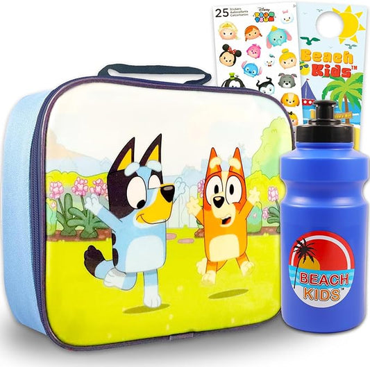 Bluey Lunch Box Set - Bundle with Lunch Box with Reusable Water Bottle, Stickers, and More | Bluey Lunch Bag School Supplies