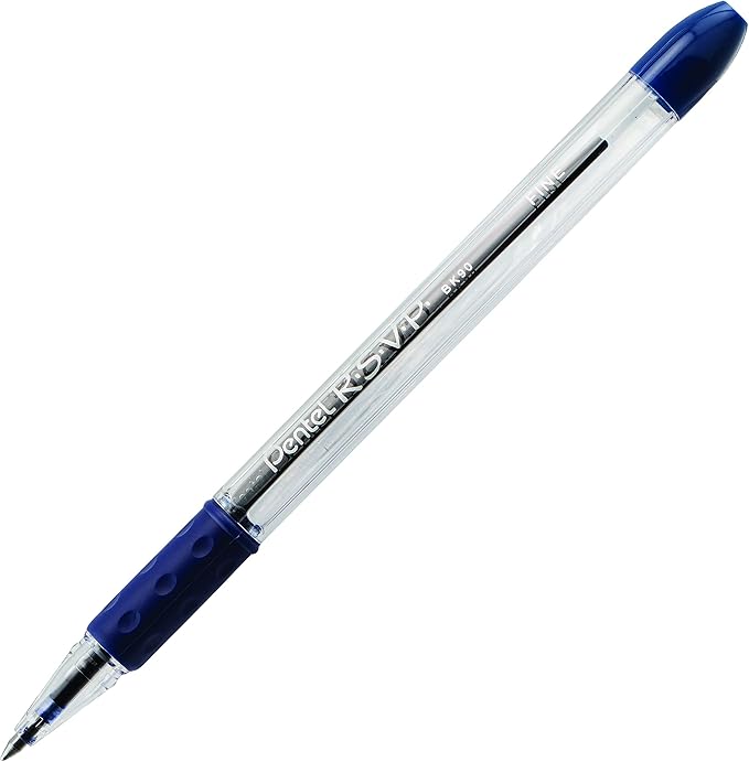 Pentel RSVP Ballpoint Pen, (0.7mm) Fine Line, Blue Ink, Box of 12 (BK90-C)