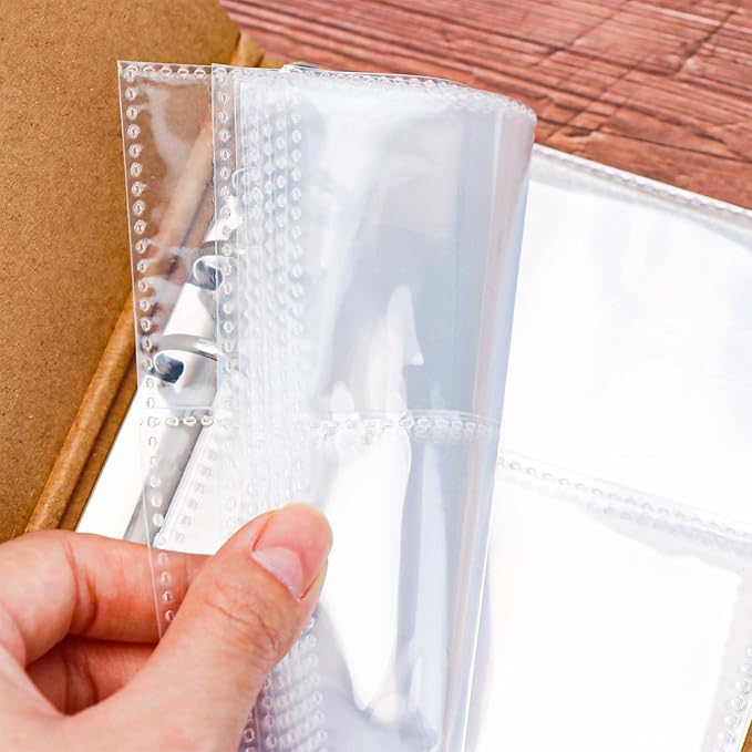 NatSumeBacis 20 A6 Binder Pockets Zipless Double-Side 3 Envelopes 2.2" x 3.5" Card Protectors for Photos Bills Organizer (A6 3 Double-Sided Pockets)