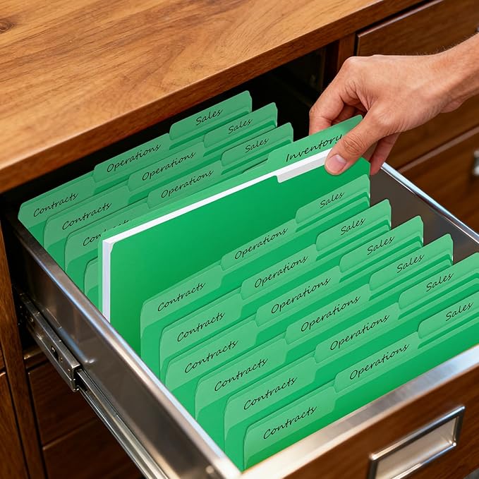 100-Pack Color File Folders, 1/3 Cut Tab, Letter Size Manilla Folder for School/Office/Classroom, Green
