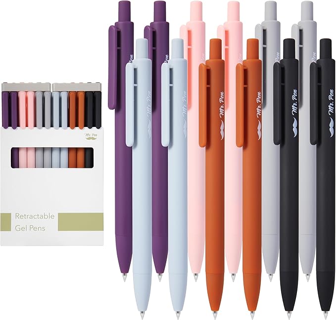 Mr. Pen- Retractable Gel Pens, 12 Pack, Black Ink, Earthly Neutrals Barrel Gel Pens Fine Point 0.5mm, Gel Ink Pens, Aesthetic Pens for Journaling Fine Tip Pens