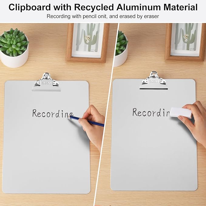 ZCZN Metal Clipboard, 12 x 9 Inches Heavy Duty Aluminum Clipboards, A4 Letter Sizer Document Holder with High Capacity Clip, Suitable for School, Office, Jobsite or Medical Staff (Silver)