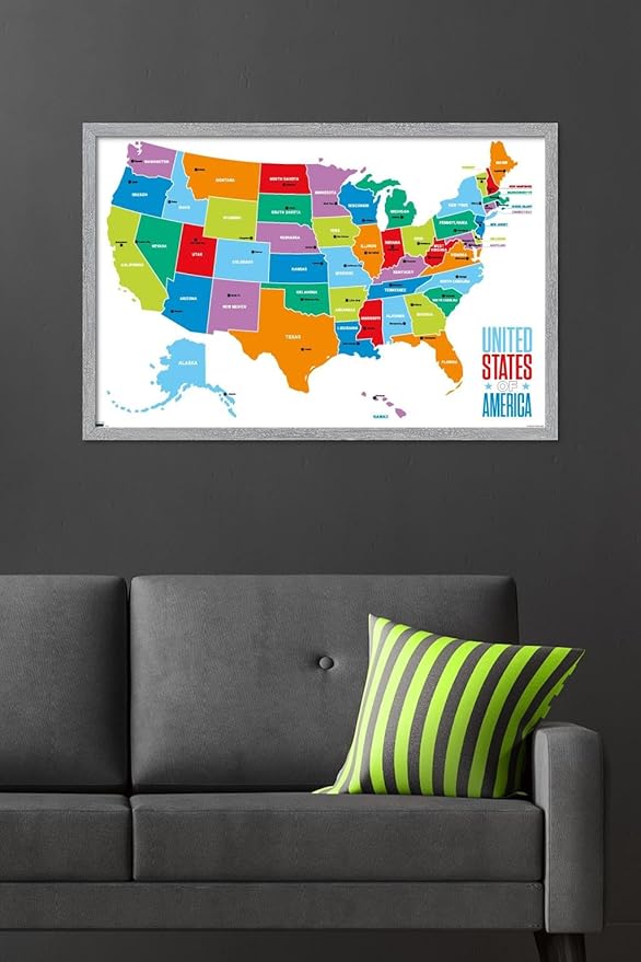Trends International Map - United States Of America 2022 Wall Poster, 34L x 22.4W, Gray Framed Version
