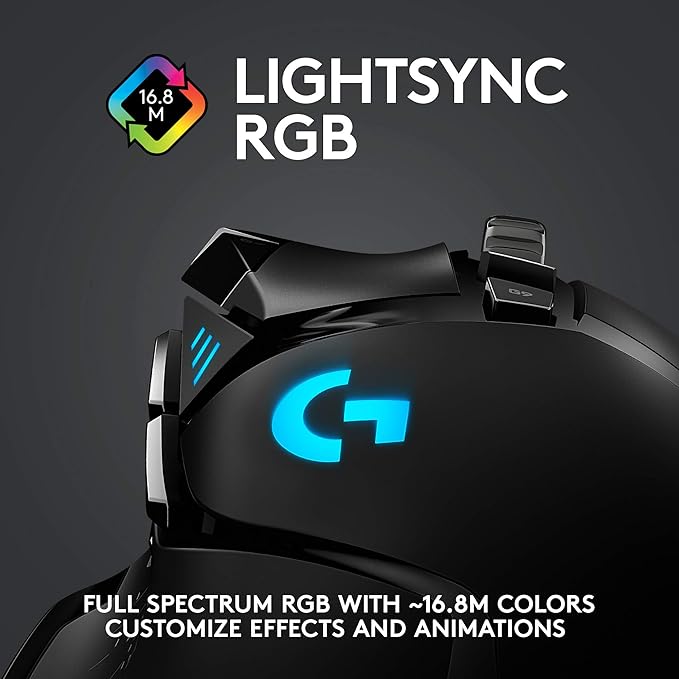 Logitech G502 Lightspeed Wireless Gaming Mouse with Hero 16K Sensor, PowerPlay Compatible, Tunable Weights and Lightsync RGB - Black (Renewed)