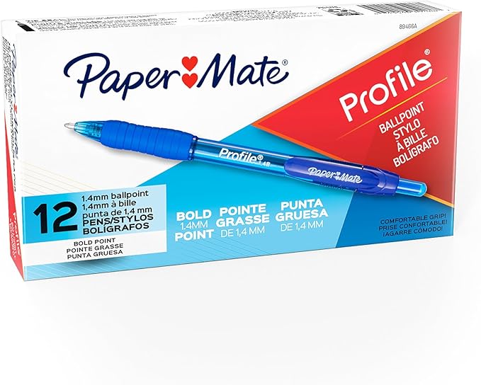 Paper Mate Profile Retractable Ballpoint Pens, Bold Point (1.4mm), Blue, 12 Count (Pack of 12)