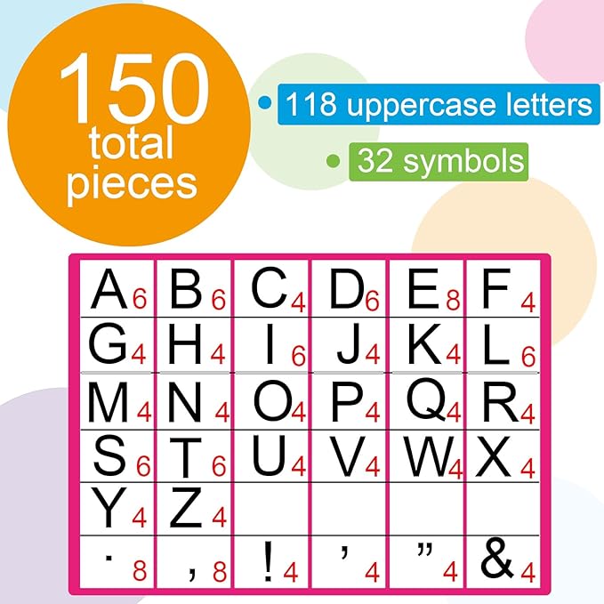 150 PCS Large 6" Font Letters and Punctuation Set, Colorful Classroom Alphabet Cutout for Bulletin Board Display Home School, A Great Helper to Inspire Students' Learning Interest