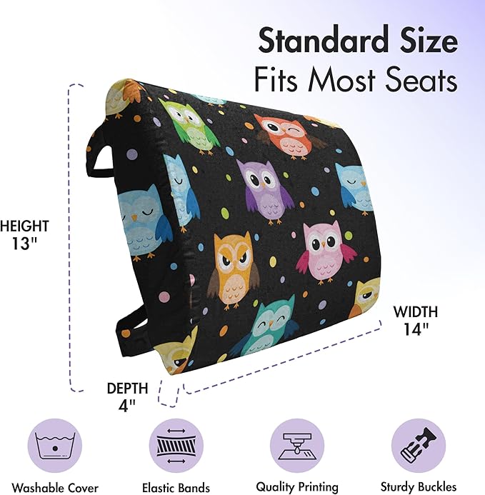 Ambesonne Owls Lumbar Back Support Pillow, Colorful Birds with Different Expressions Funny Confused Serious Characters Dots, High Density Foam for Office Chairs Car Seats, 14" x 13", Black Multicolor