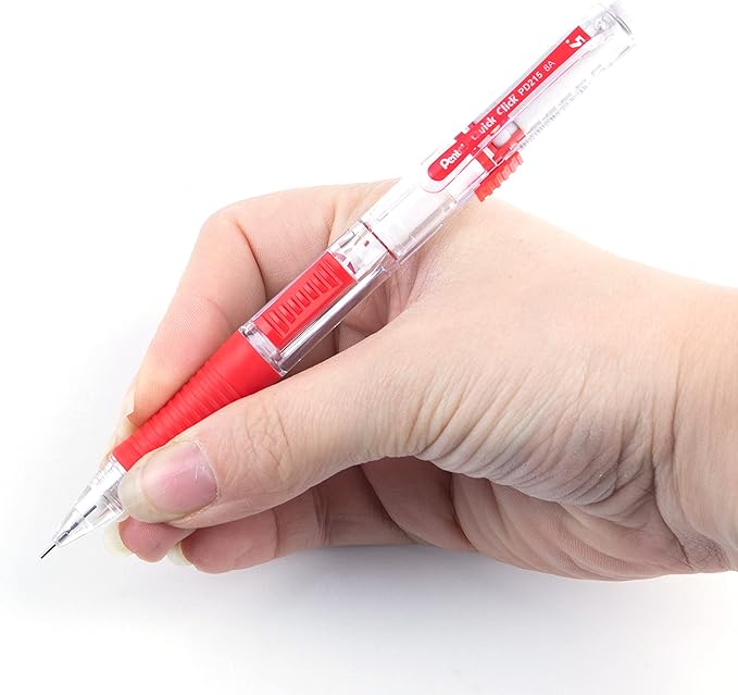 Pentel QUICK CLICK Mechanical Pencil (0.5mm), Red Barrel, Box of 12 Pencils (PD215B)