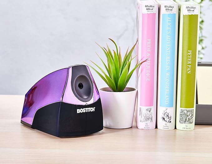 Bostitch Office Electric Pencil Sharpener, Heavy Duty Powerful Stall-Free Motor, High Capacity Shavings Tray, Metallic Purple