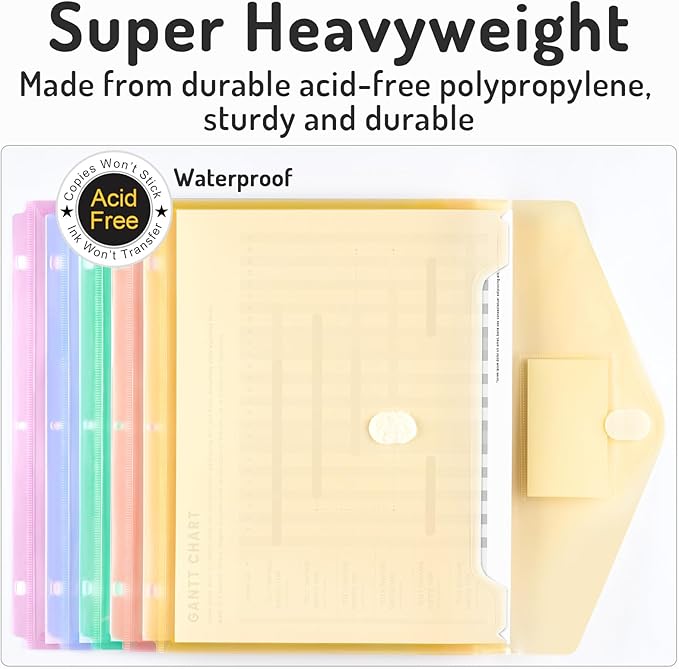 Forvencer Binder Pocket, 10 Pack Super Heavyweight Plastic Folders with Tight Closure, Binder Folders Side Loading, 3 Ring Binder Pocket, Binder Dividers with Pockets, Letter Size, Pastels Series