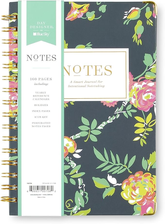 Blue Sky Day Designer for Notebook Journal, 160 Ruled Pages, Twin-Wire Binding, Hardcover, 5.75'' x 8.5'', Peyton Navy