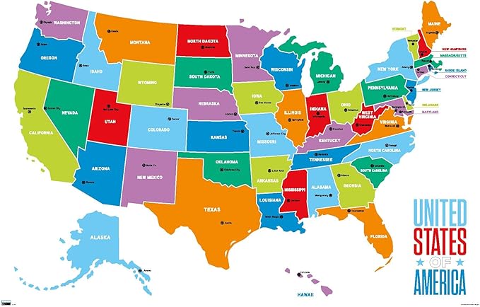Trends International Map - United States Of America 2022 Wall Poster, 22.375" x 34", Unframed Version