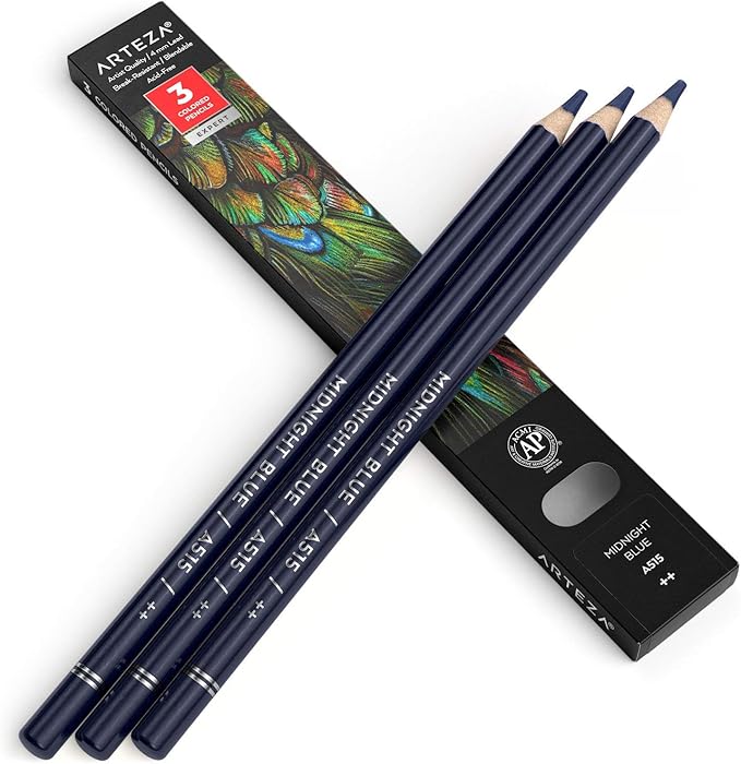 ARTEZA Colored Pencils, Pack of 3, A515 Midnight Blue, Soft Wax-Based Cores, Ideal for Drawing, Sketching, Shading & Coloring