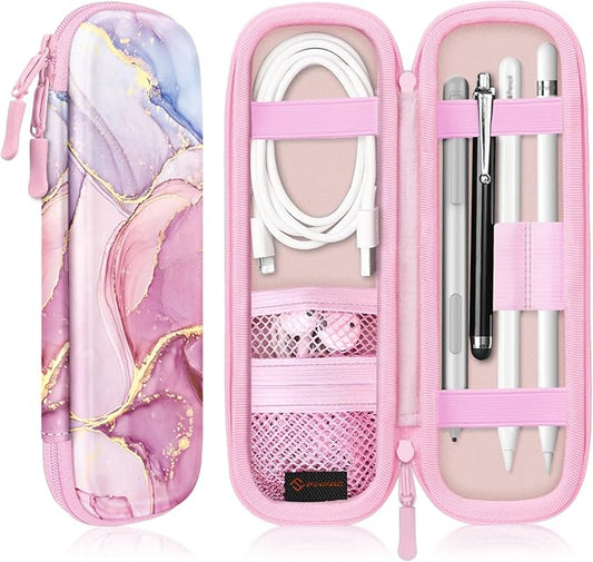 Fintie Holder Case for Apple Pencil Pro, Apple Pencil (USB-C / 1st / 2nd Generation), PU Leather Carrying Bag Sleeve Compatible with Pen, USB Cable, Samsung Stylus, Dreamy Marble